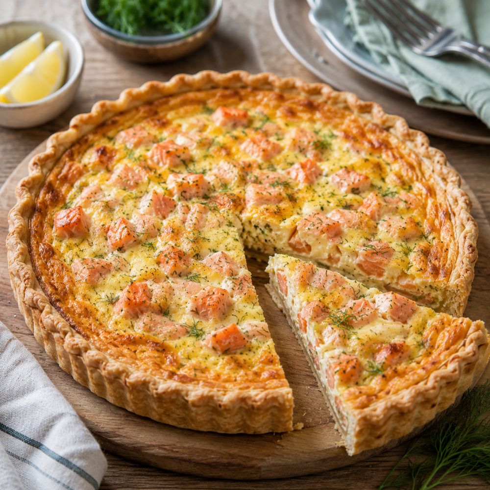 Quiche aux cubes de duo de saumon pour tartare