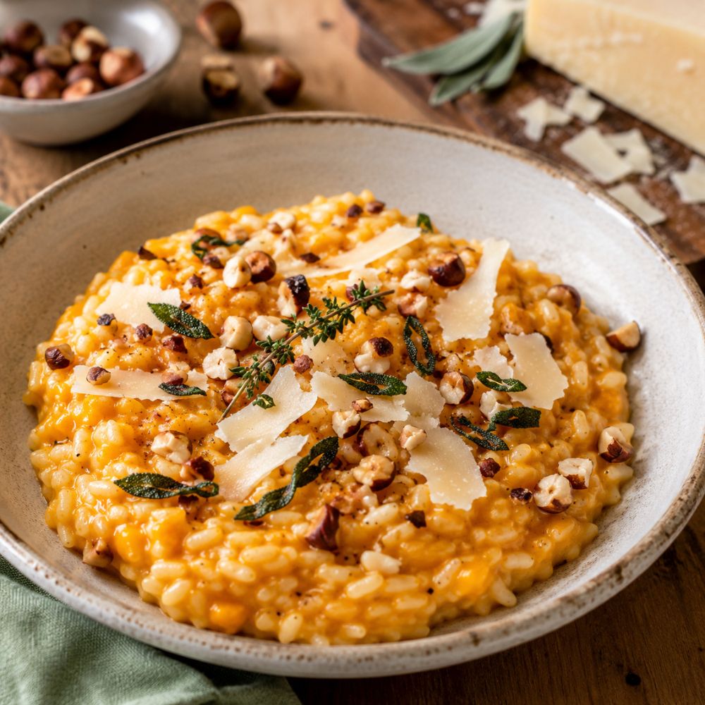 Risotto à la courge butternut et noisettes