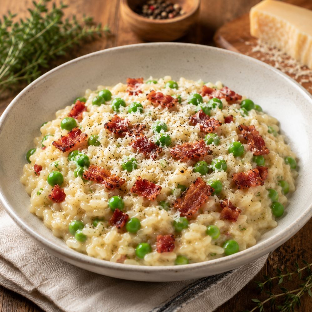 Risotto au bacon du Québec et petits pois