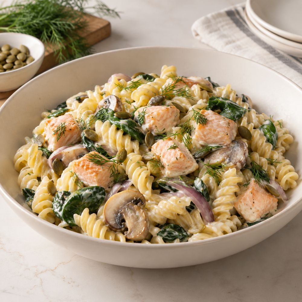 Rotini au saumon et champignons