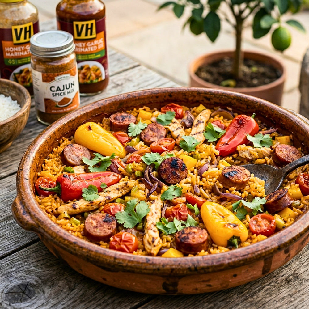 Saucisses grillées et riz façon jambalaya