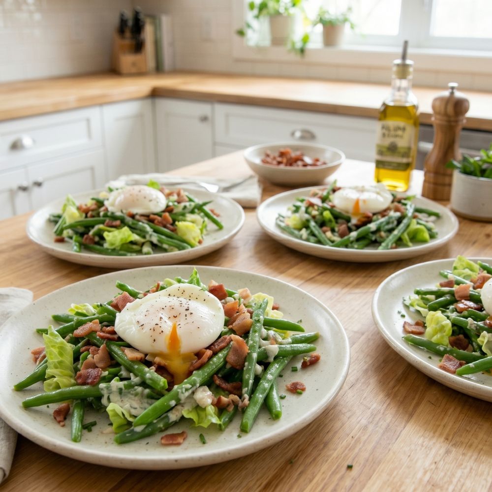Salade de haricots verts et œuf poché