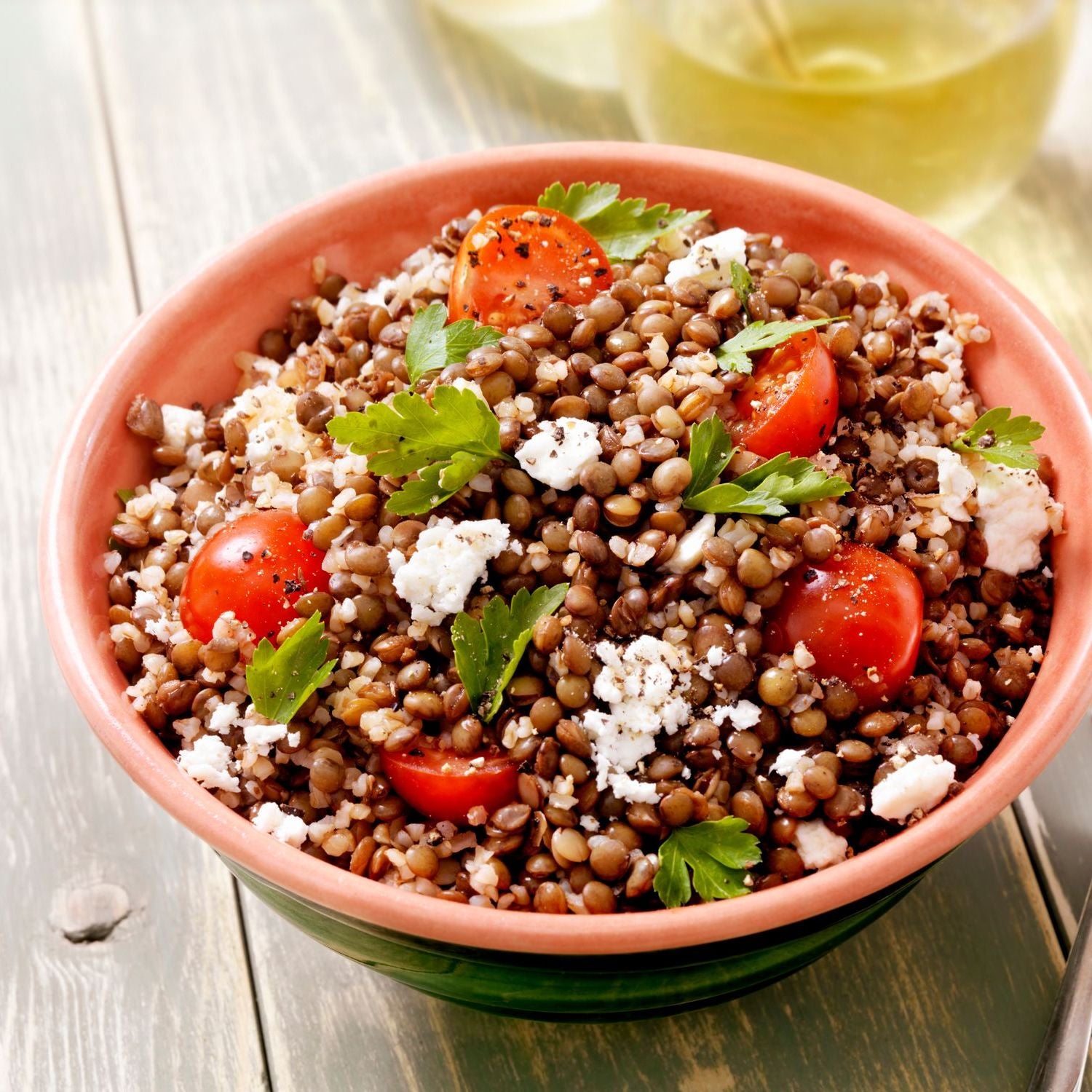 Salade de lentilles, feta et vinaigrette au citron