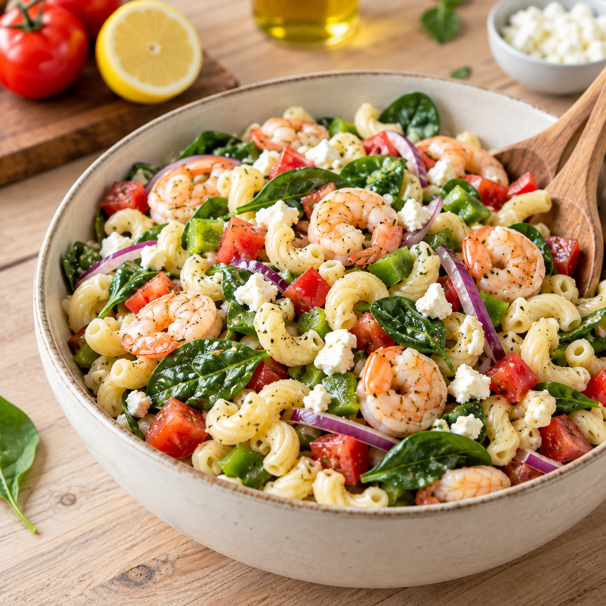 Salade de pâtes méditerranéenne aux crevettes