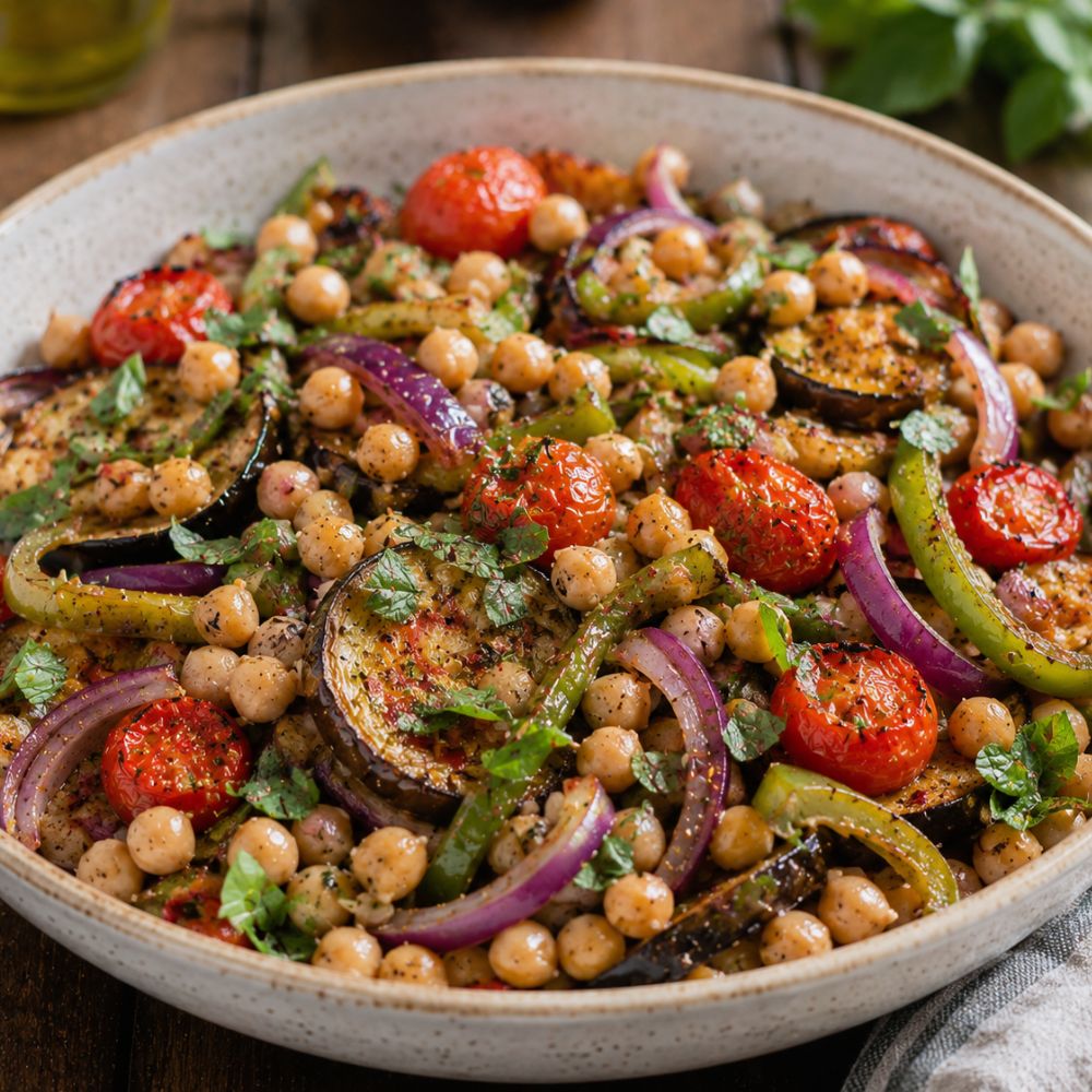 Salade de pois chiches et légumes rôtis
