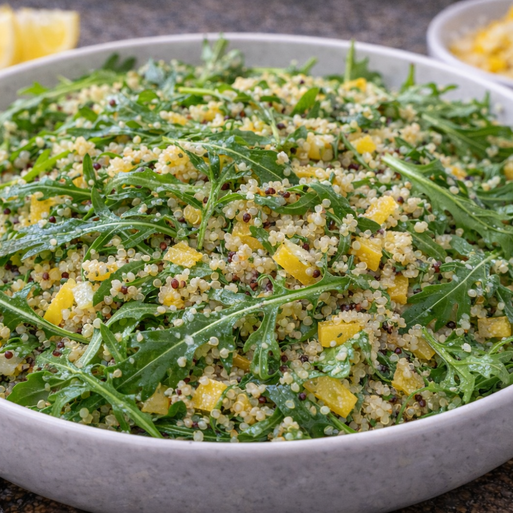 Salade de quinoa, roquette et vinaigrette au citron confit