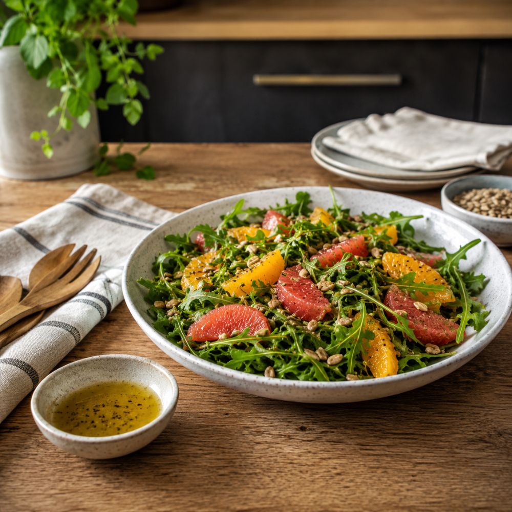 Salade de roquette, agrumes et graines de tournesol
