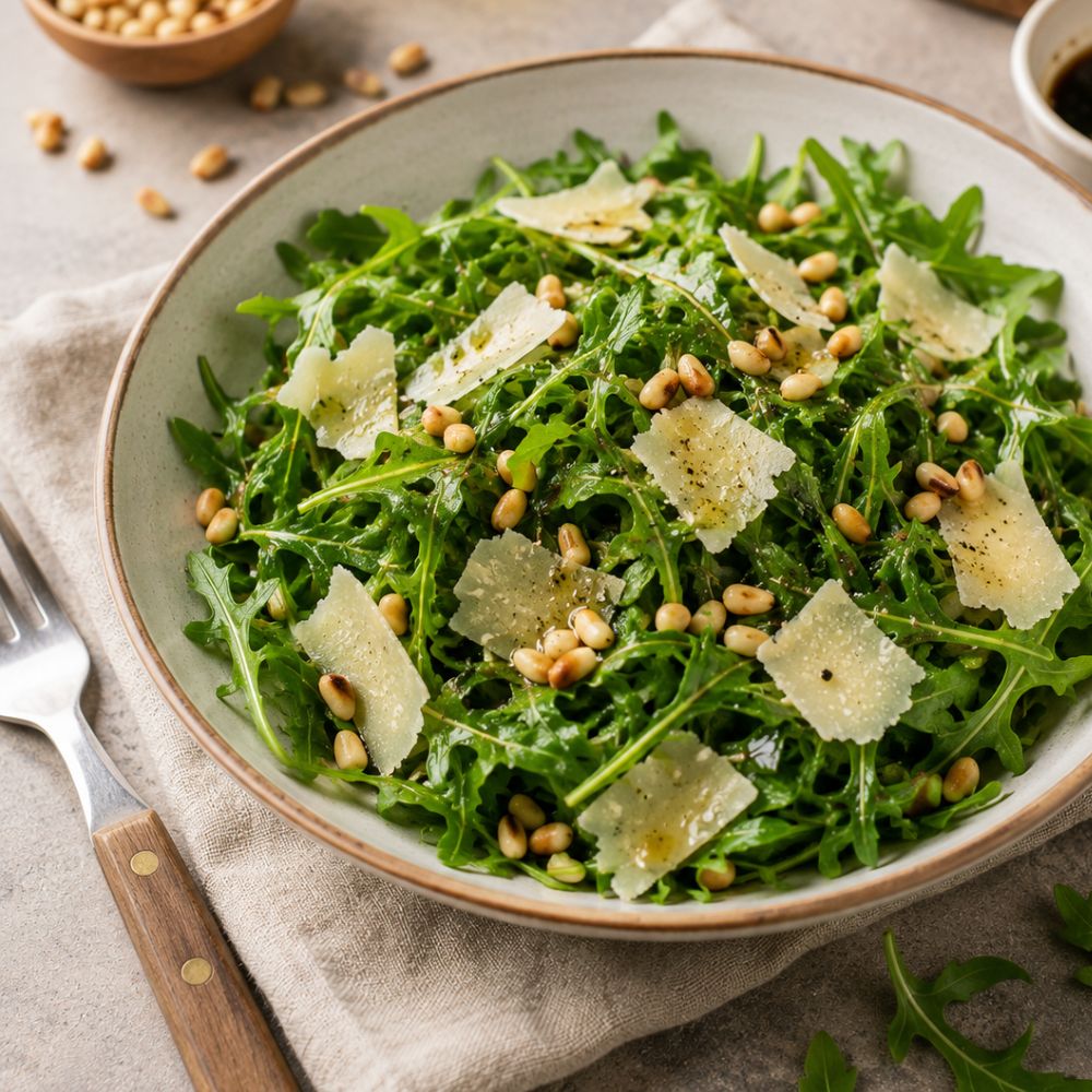 Salade de roquette, parmesan et pignons de pin