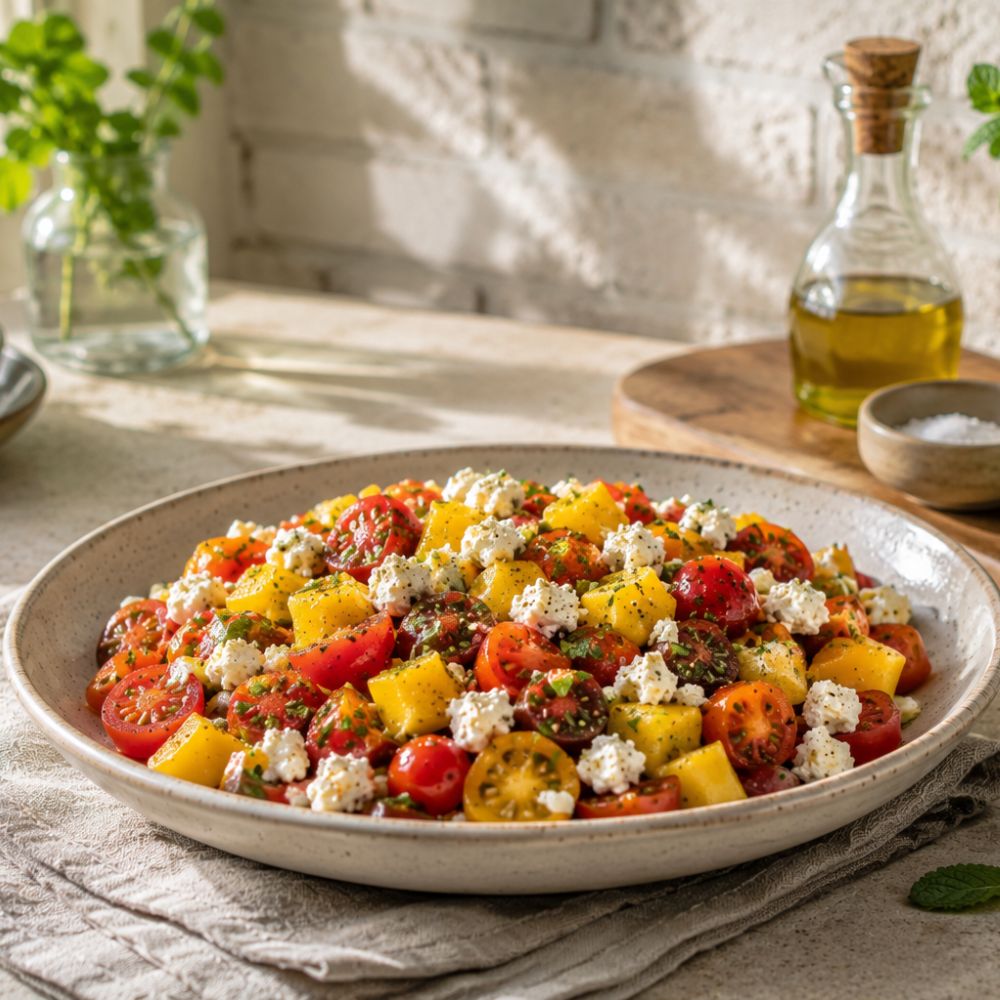 Salade de tomate, mangue et féta