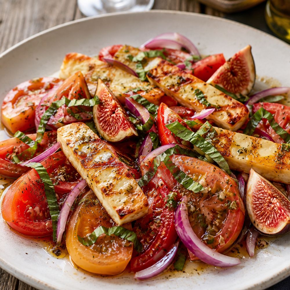 Salade de tomates et halloumi grillé