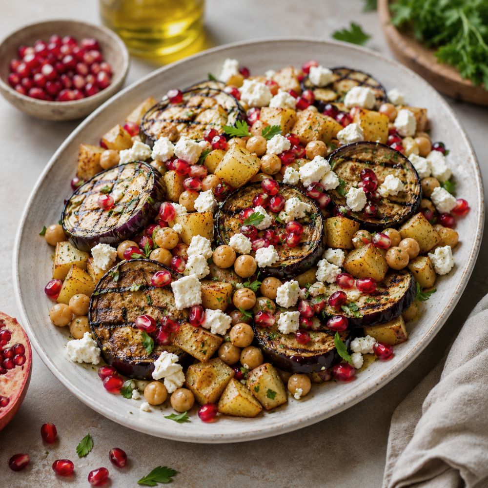 Salade tiède aubergine grillée et feta