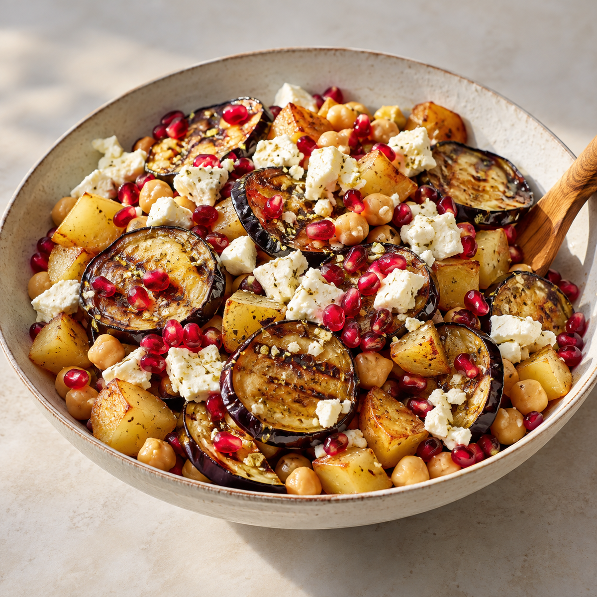Salade tiède aubergine grillée et feta