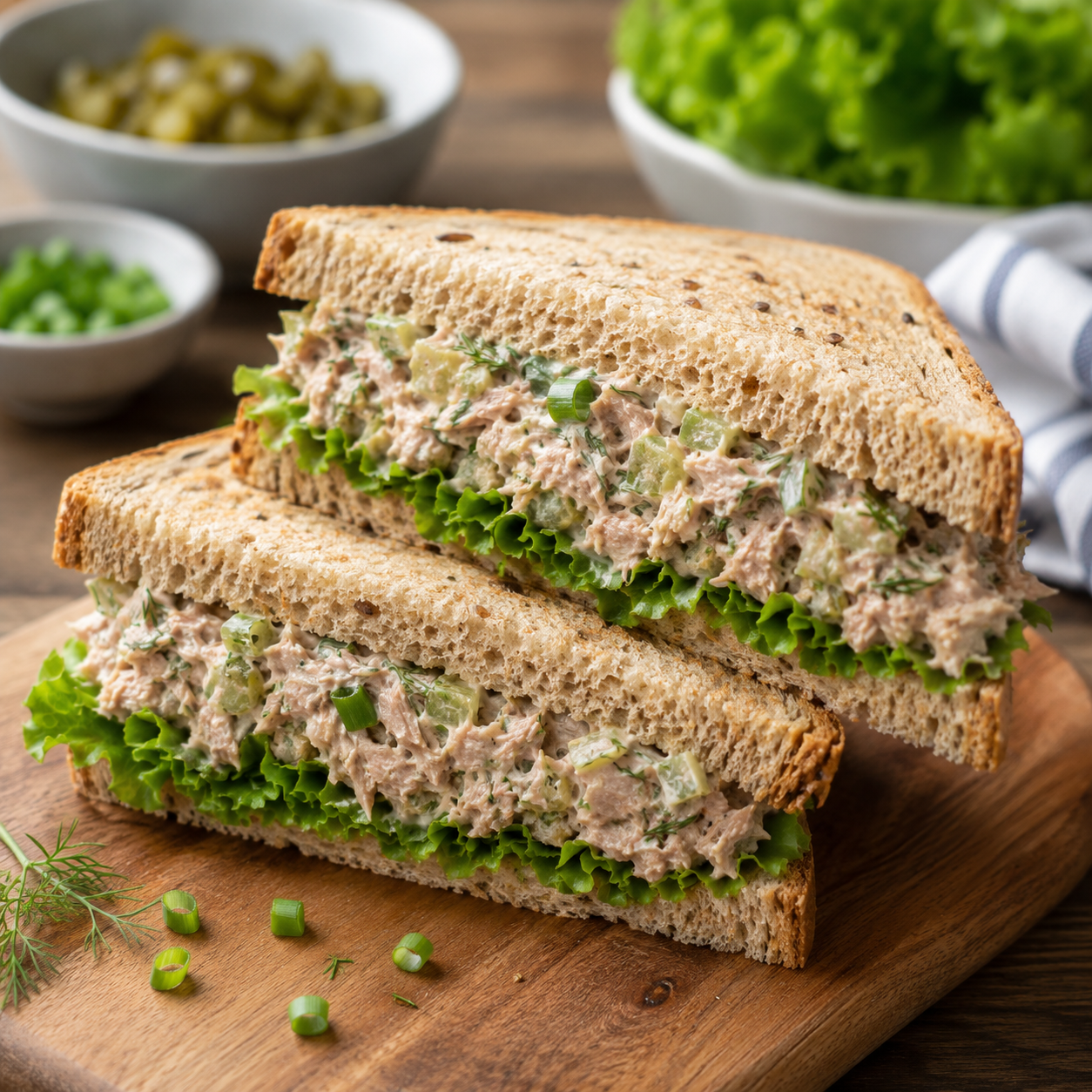 Sandwich au thon, cornichons et aneth