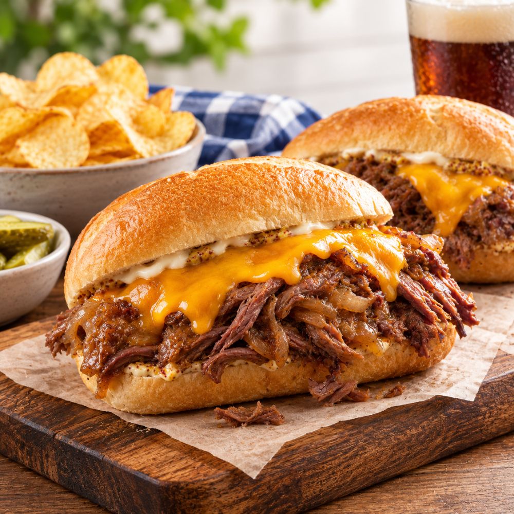 Sandwich au rôti de bœuf effiloché