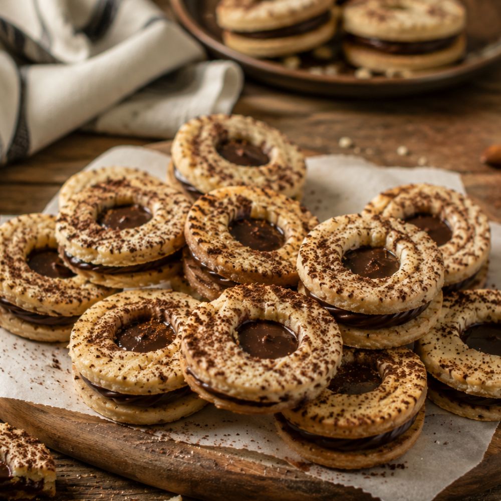 Sandwich de biscuits aux amandes et ganache chocolat