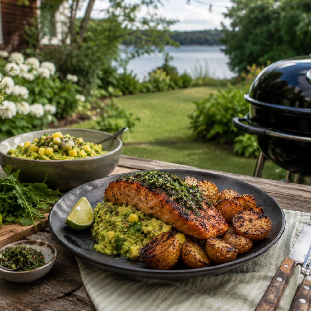 Saumon bbq et guacamole à l’ananas