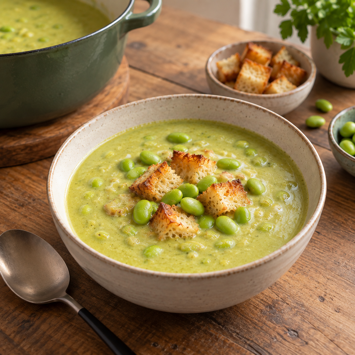 Soupe d'edamames crémeuse