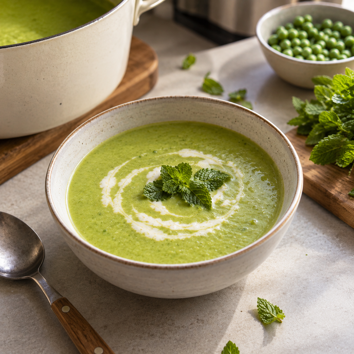 Soupe de pois verts à la menthe