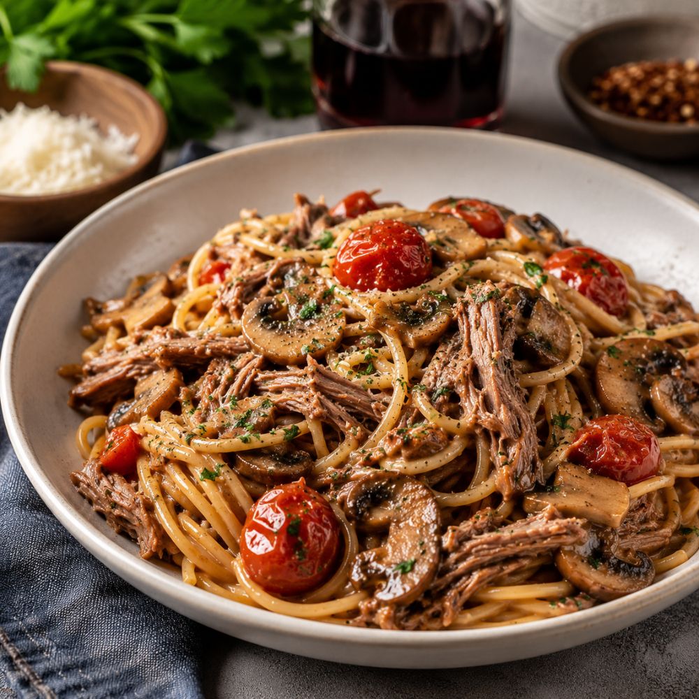 Spaghetti à l'épaule de porc braisée