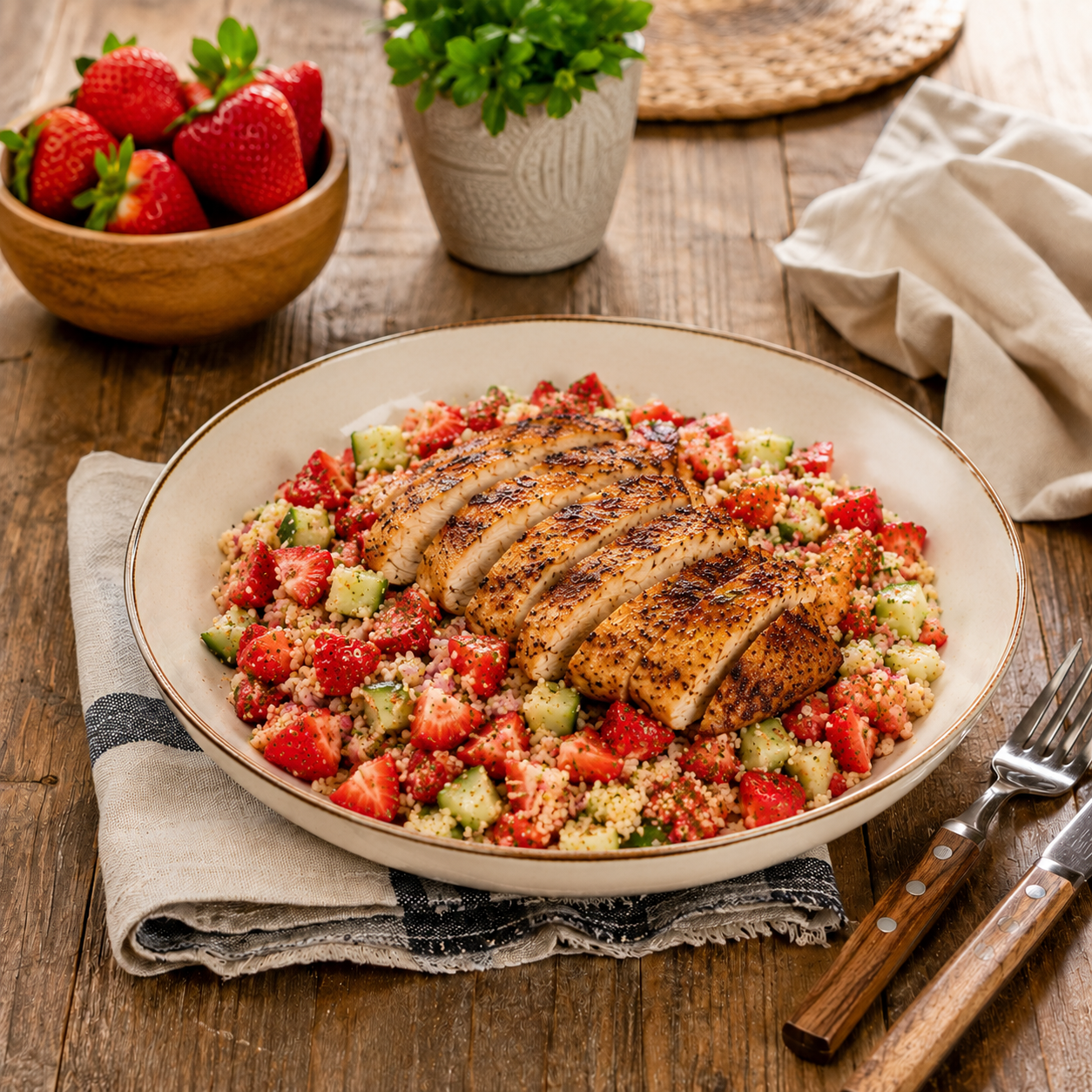 Taboulé aux fraises et poulet grillé
