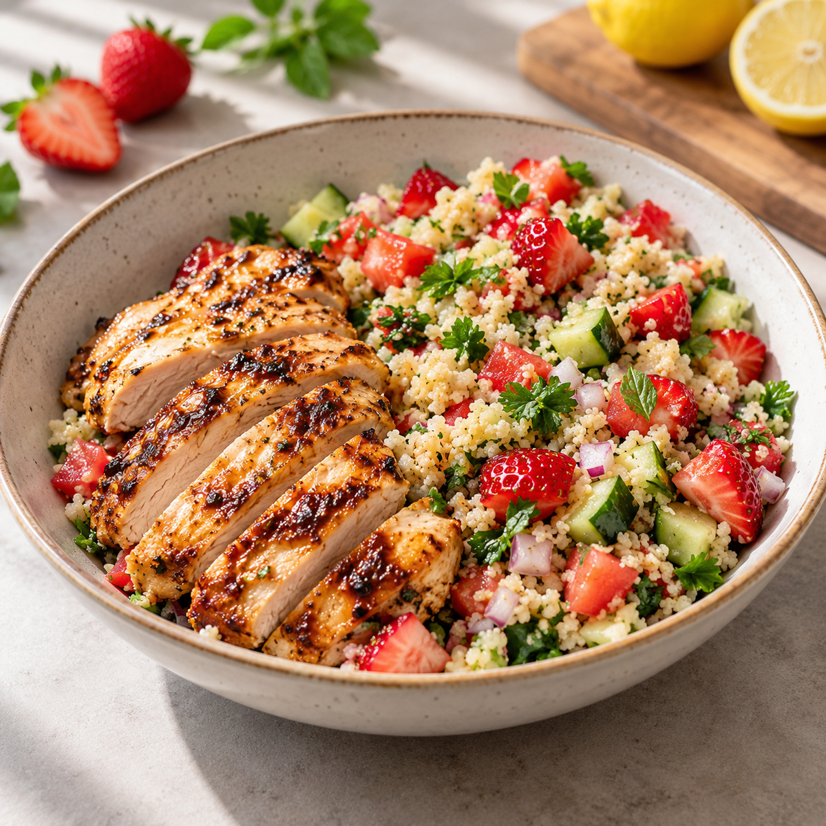 Taboulé aux fraises et poulet grillé