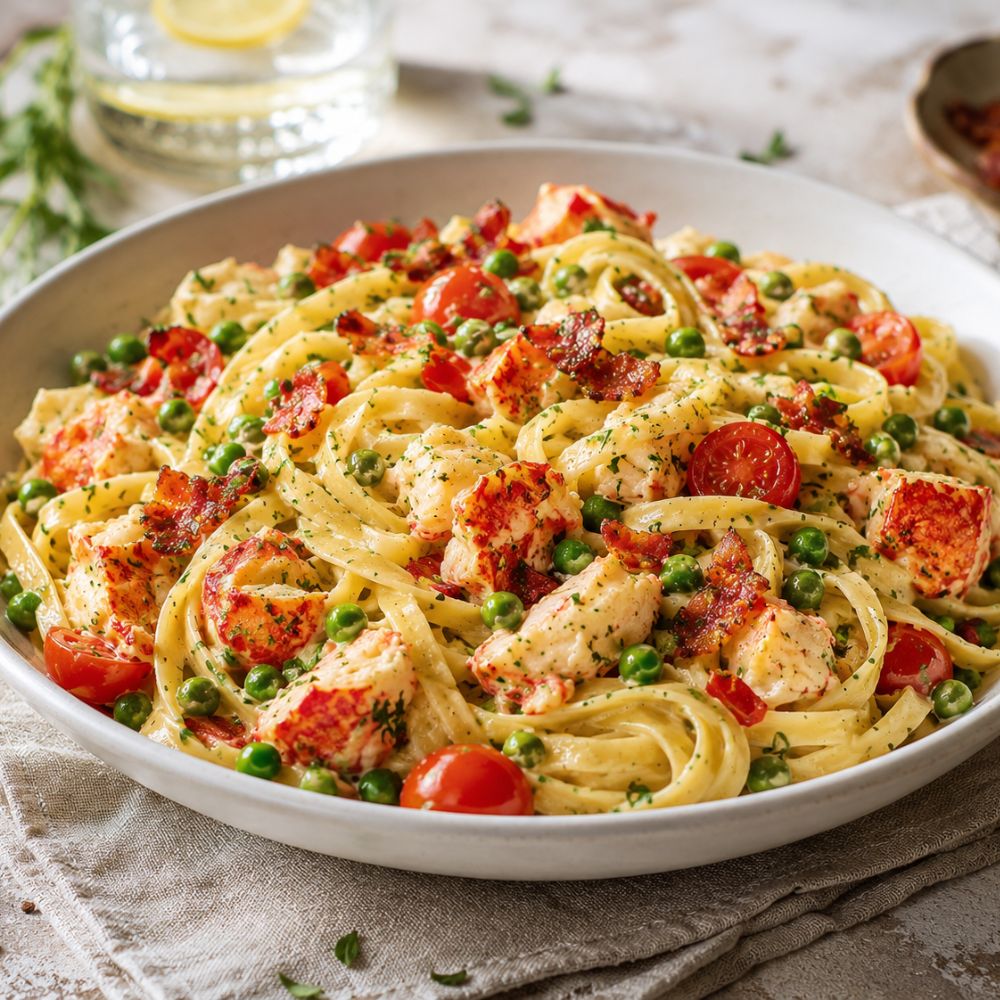 Tagliatelles au homard et petits pois