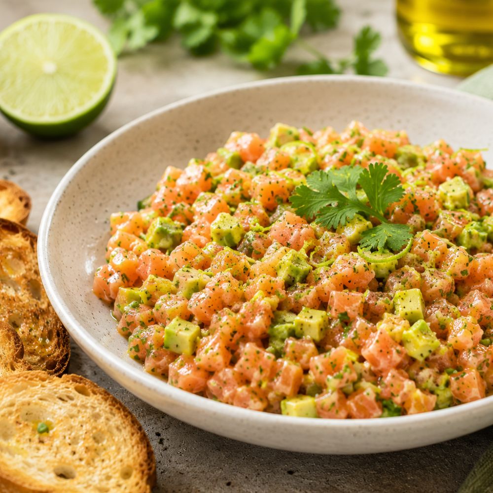 Tartare de duo de saumon à l’avocat et citron vert