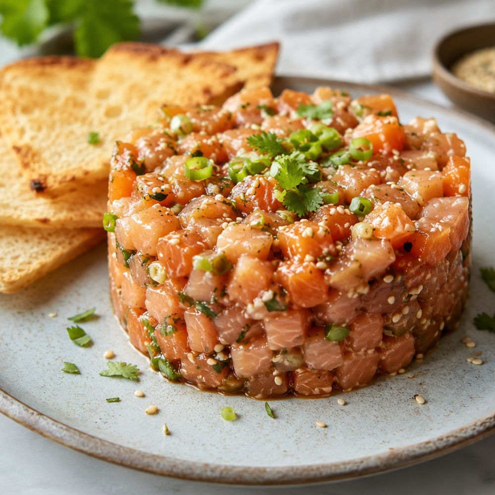 Tartare de duo de saumon au sésame et gingembre