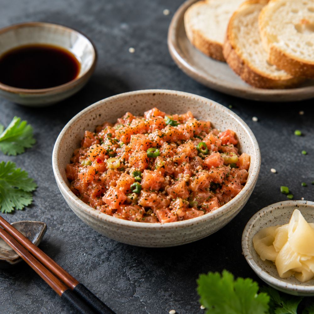 Tartare de duo de saumon au sésame et gingembre