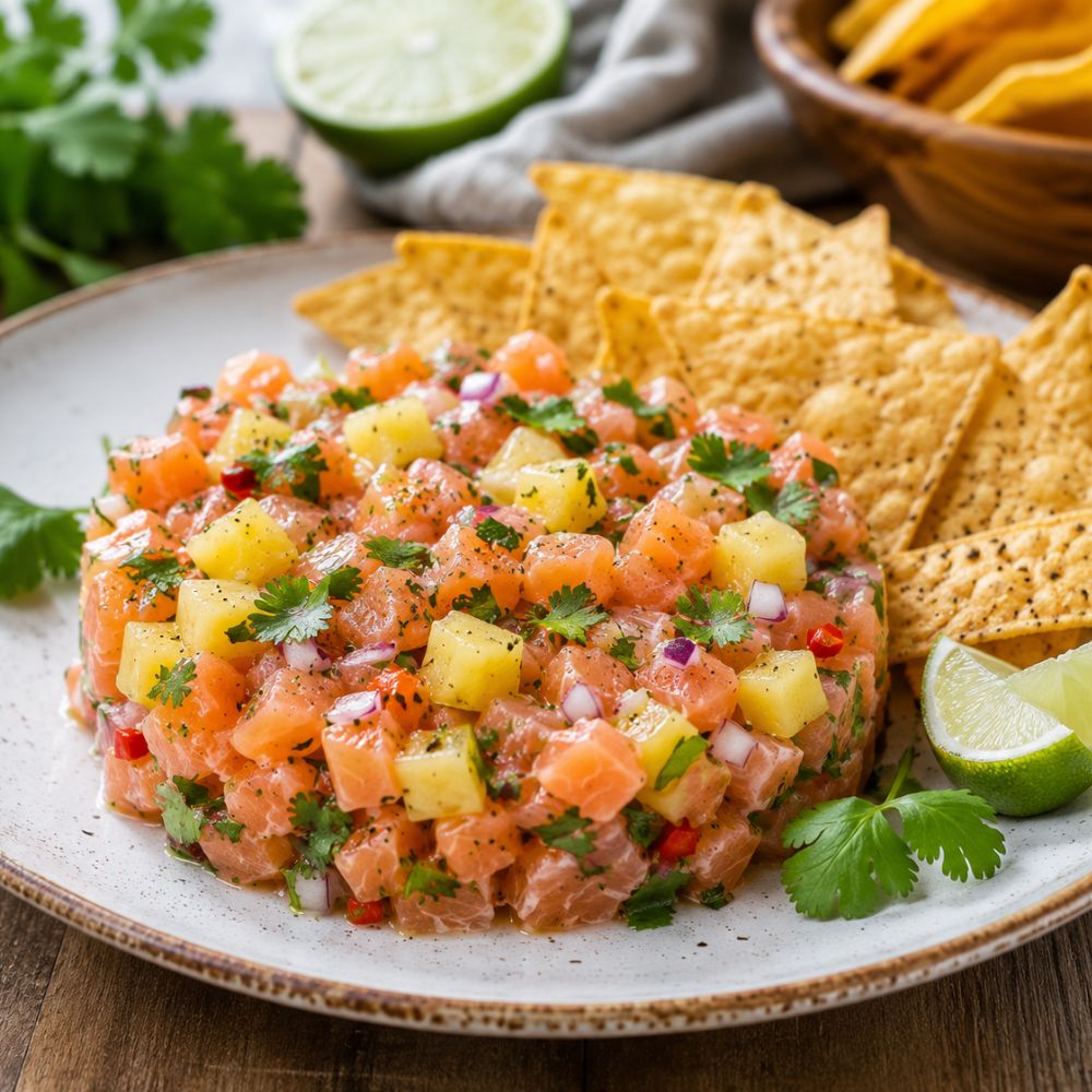 Tartare de saumon à l'ananas et coriandre