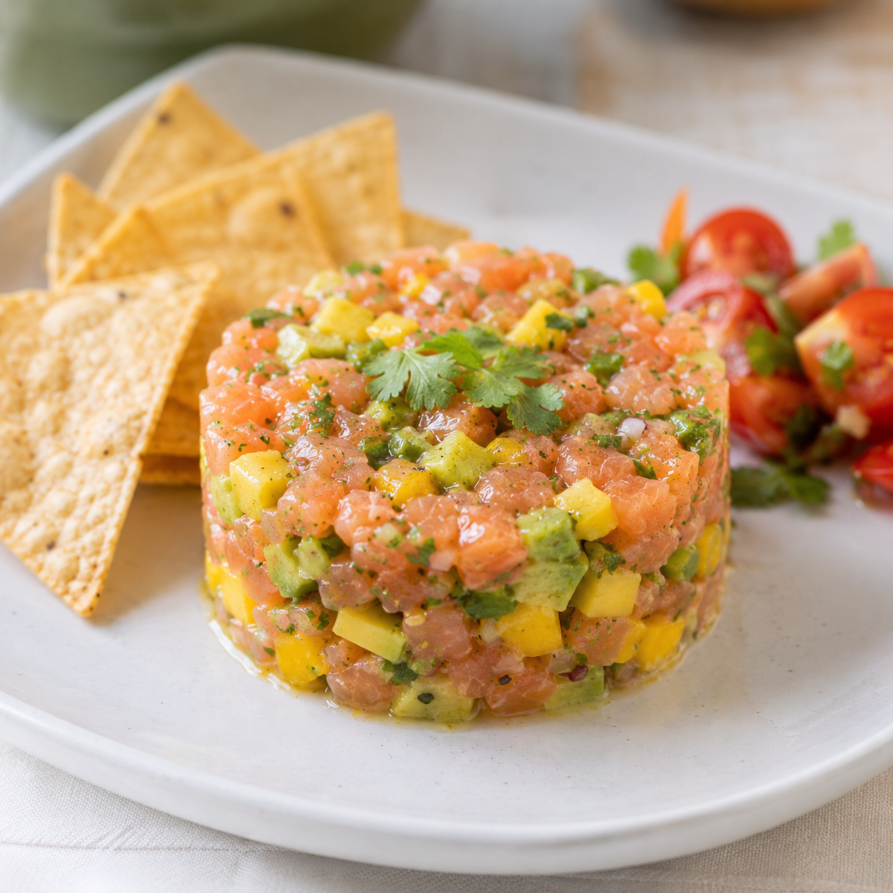 Tartare de saumon à l'avocat et mangue