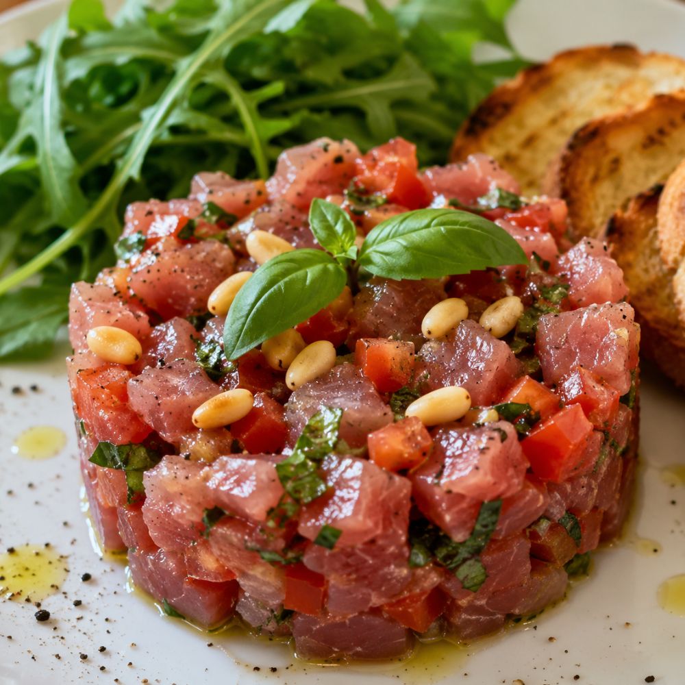 Tartare de thon à la tomate et basilic