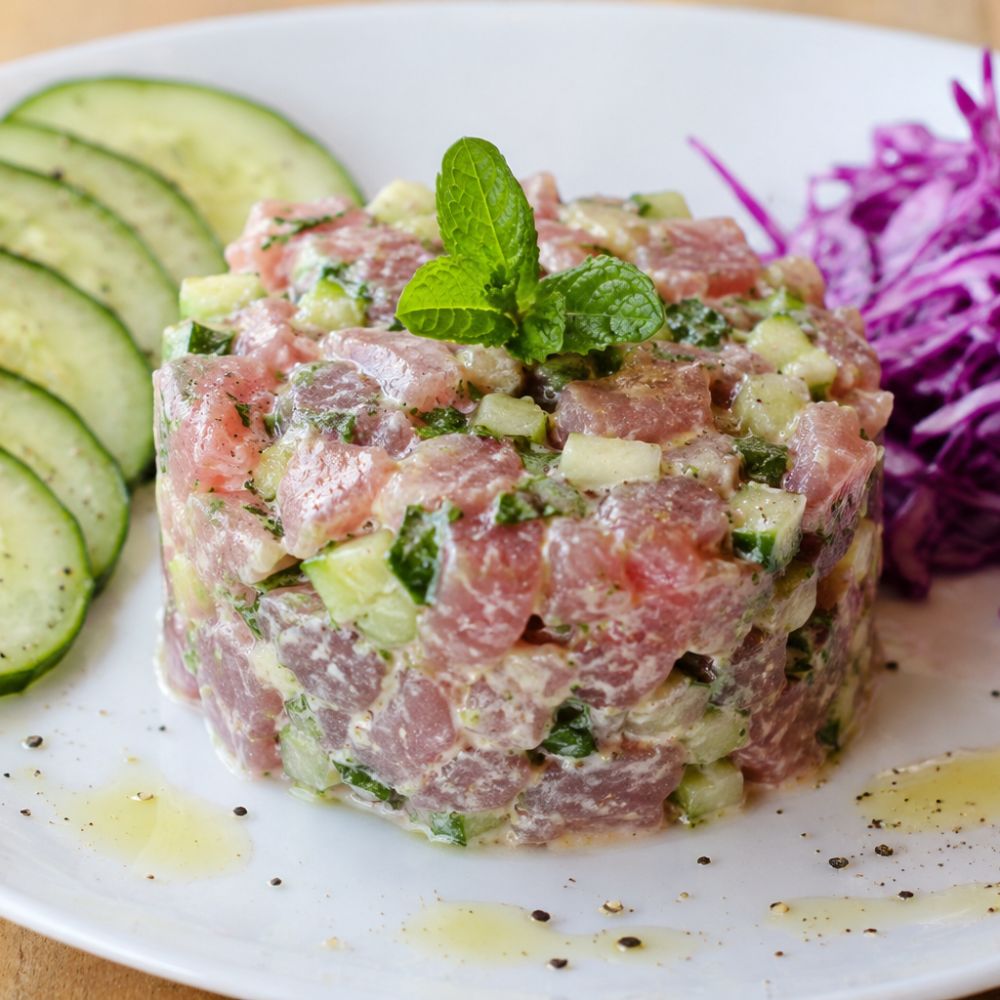 Tartare de thon au concombre et menthe