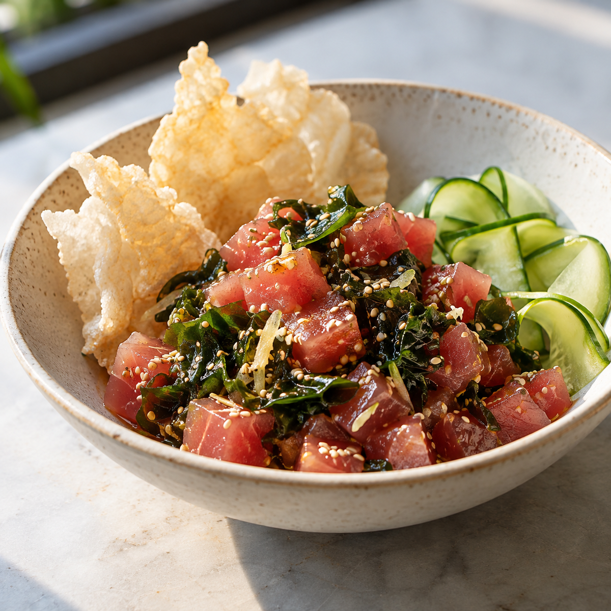 Tartare de thon aux algues wakame et sésame