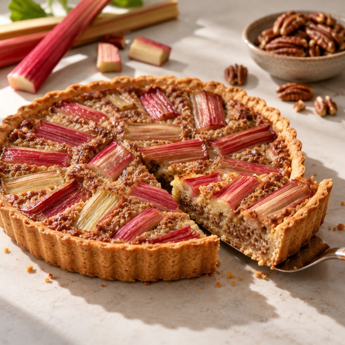 Tarte à la rhubarbe et aux noix