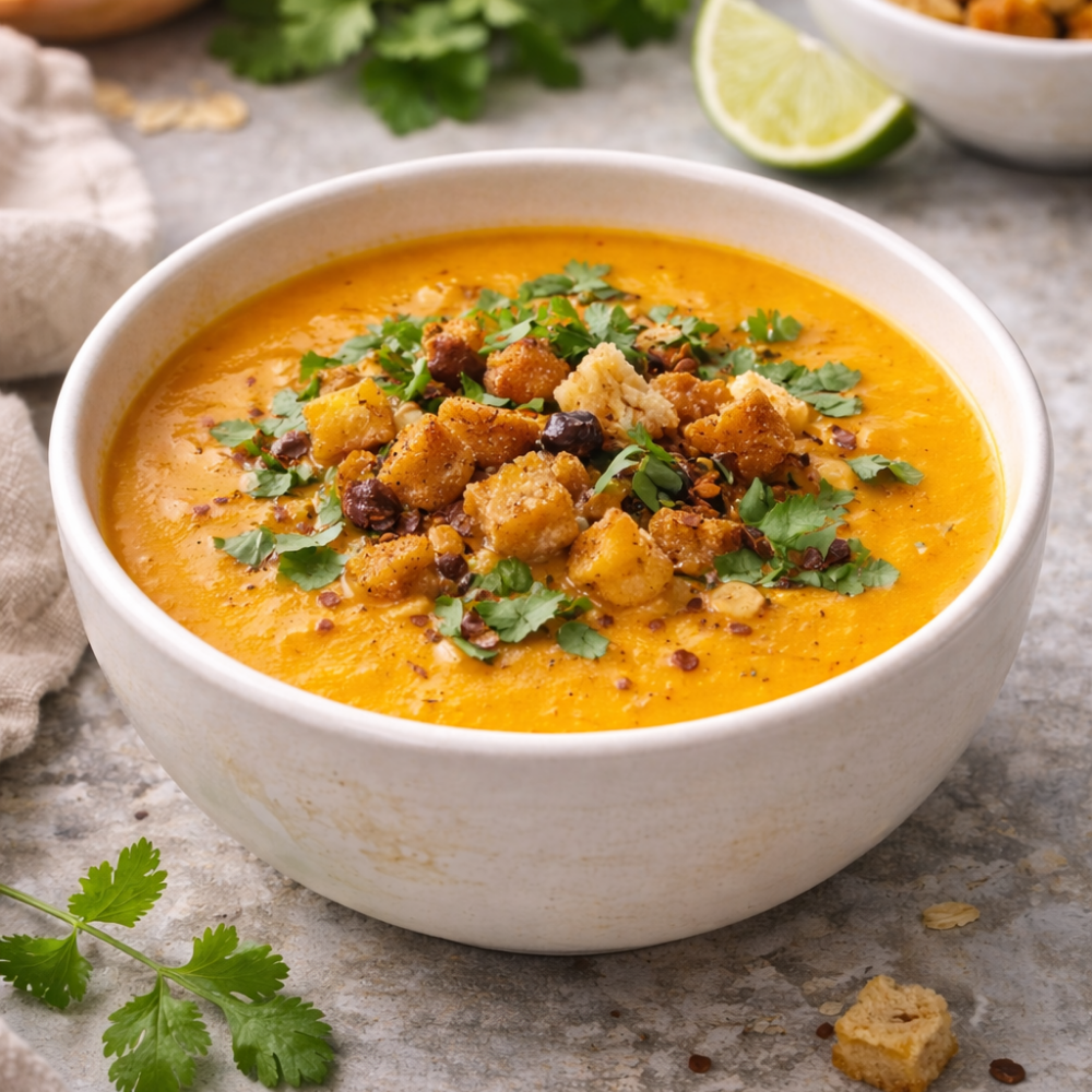 Velouté de courge butternut, lait de coco et coriandre