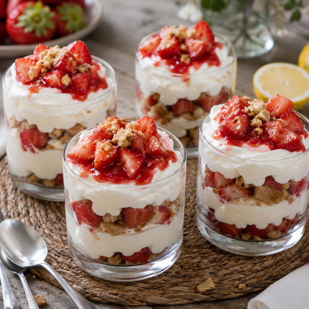 Verrine de fraises et crème fouettée au grand marnier