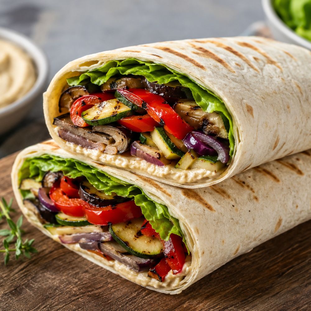Wrap végétarien aux légumes grillés et hummus