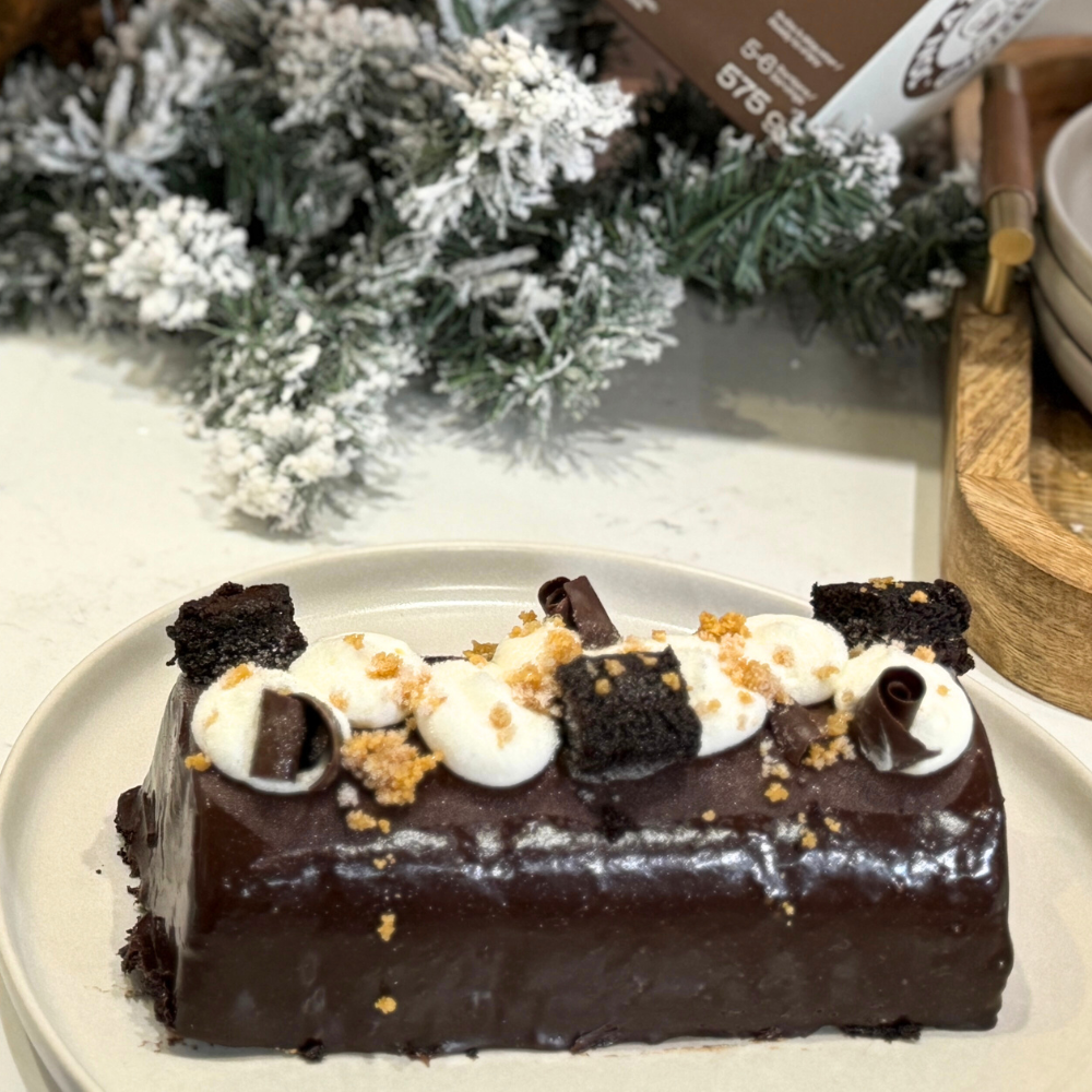 Decadent chocolate and caramel log